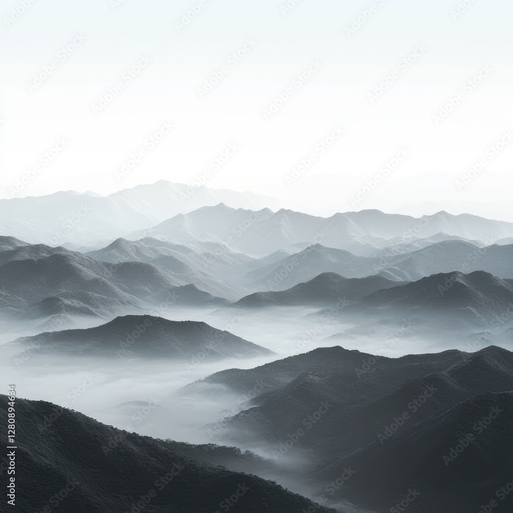 Fototapeta premium Serene Landscape of Misty Mountains in Soft Pastel Hues