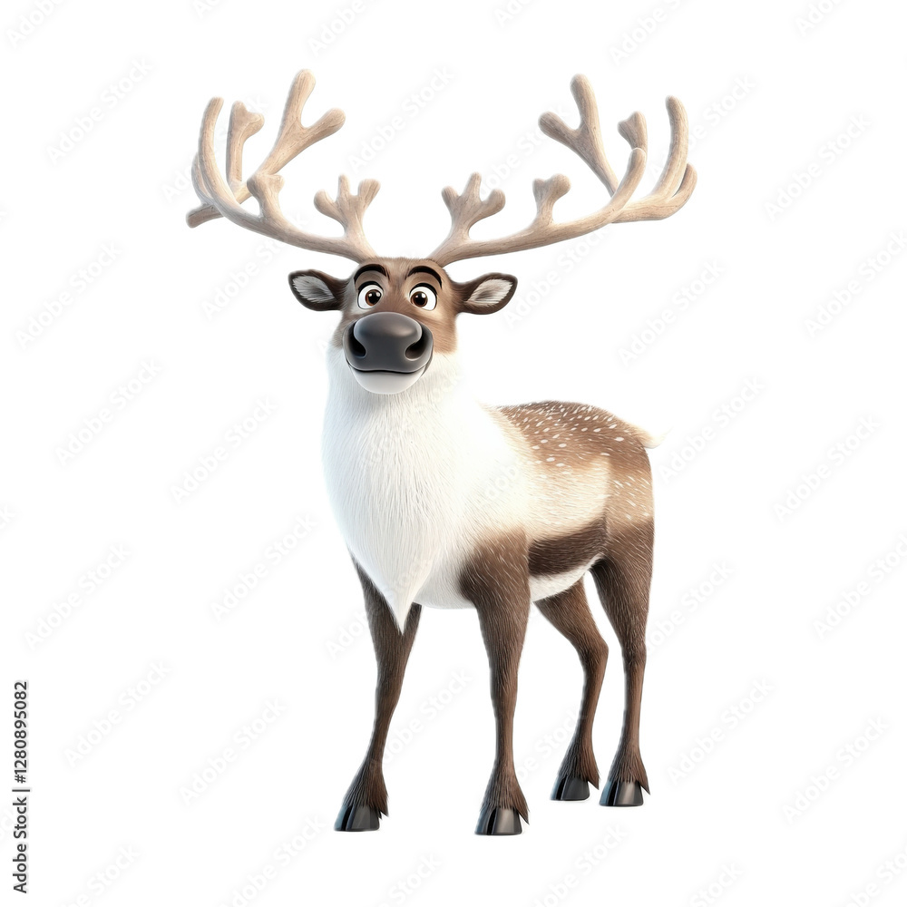 Obraz premium Cheerful Cartoon Reindeer with Antlers and Friendly Smile