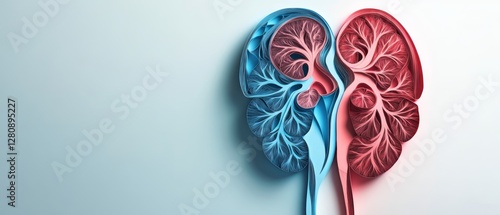 3d paper-cut of red and blue kidney
