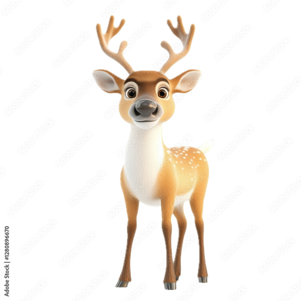 Fototapeta premium Cute Cartoon Deer with Big Eyes and Antlers