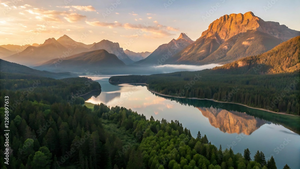 Fototapeta premium Serene Mountain Landscape at Sunrise
