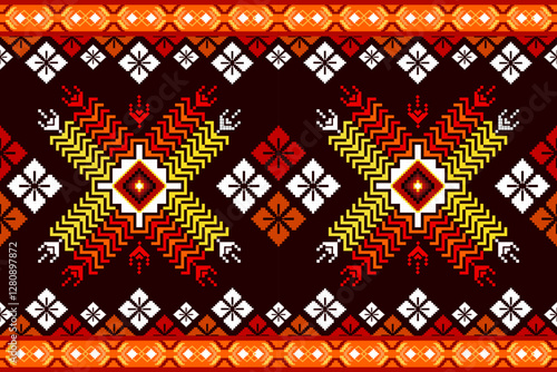 Pixel ethnic pattern oriental traditional. design fabric pattern textile African Indonesian Indian seamless Aztec style abstract vector illustration for print clothing, texture, fabric, wallpaper, dec