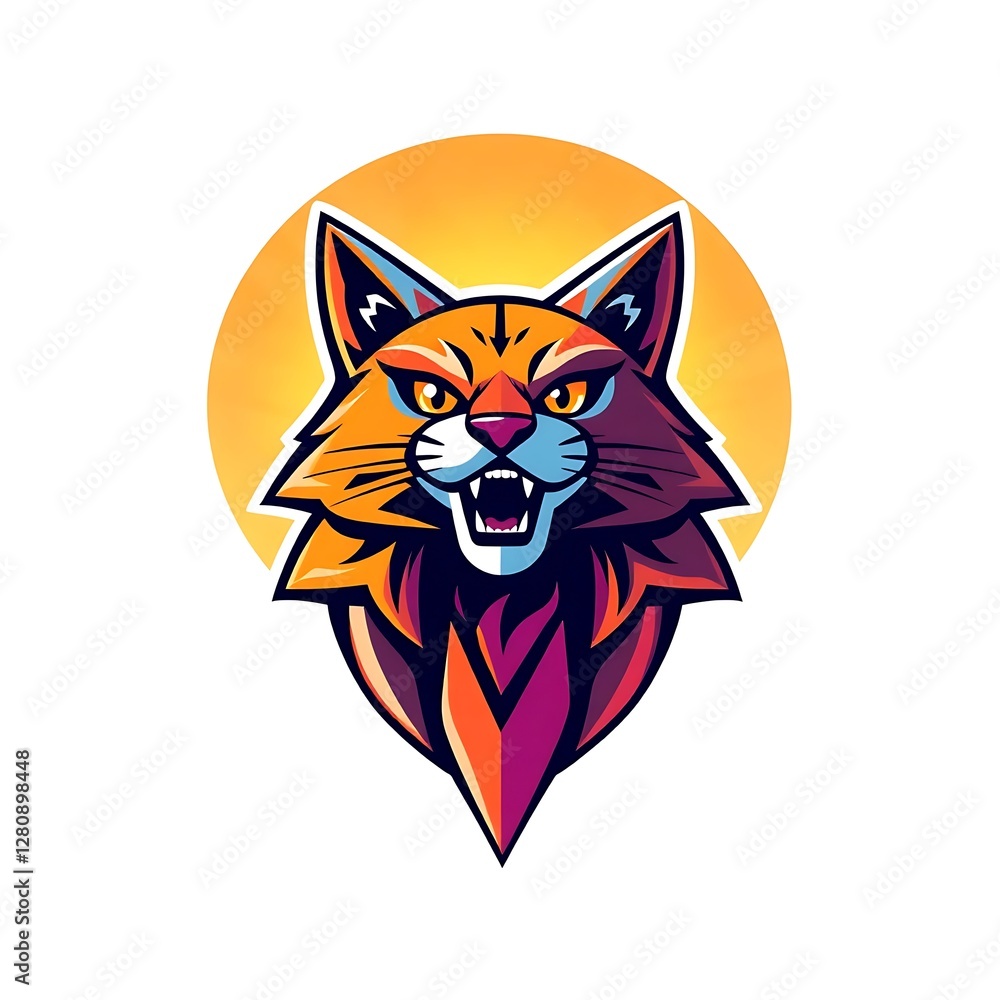 Fototapeta premium Adorable Cat Mascot Logo with a Playful Expression on a Clean White PNG Background