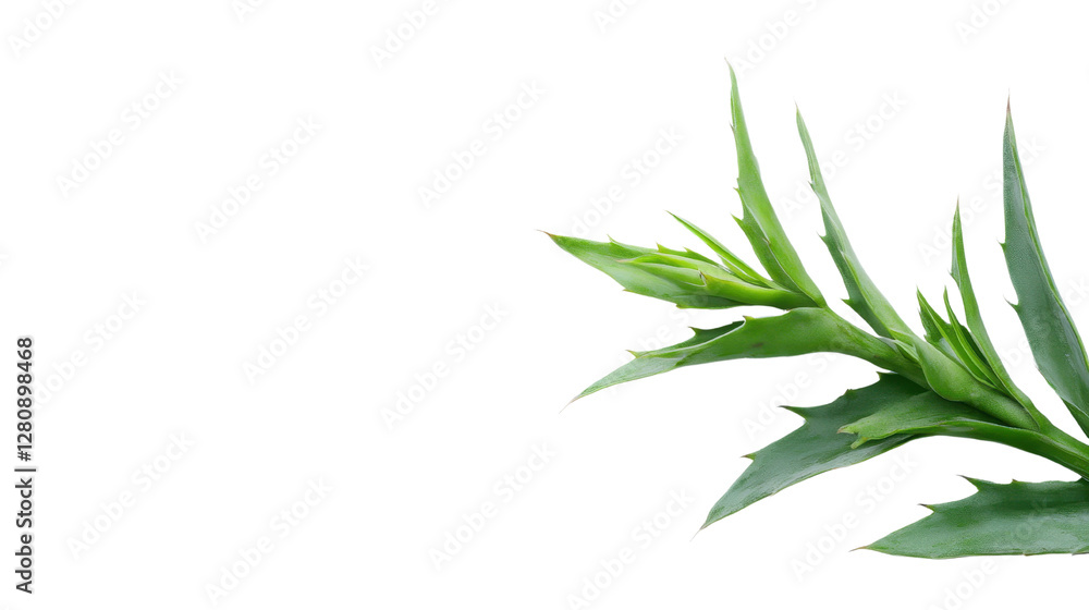 Fototapeta premium Vibrant green plant leaves, lush foliage arranged artistically, ideal for nature-themed designs or wellness content. Isolated on white background or PNG