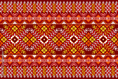 Pixel ethnic pattern oriental traditional. design fabric pattern textile African Indonesian Indian seamless Aztec style abstract vector illustration for print clothing, texture, fabric, wallpaper