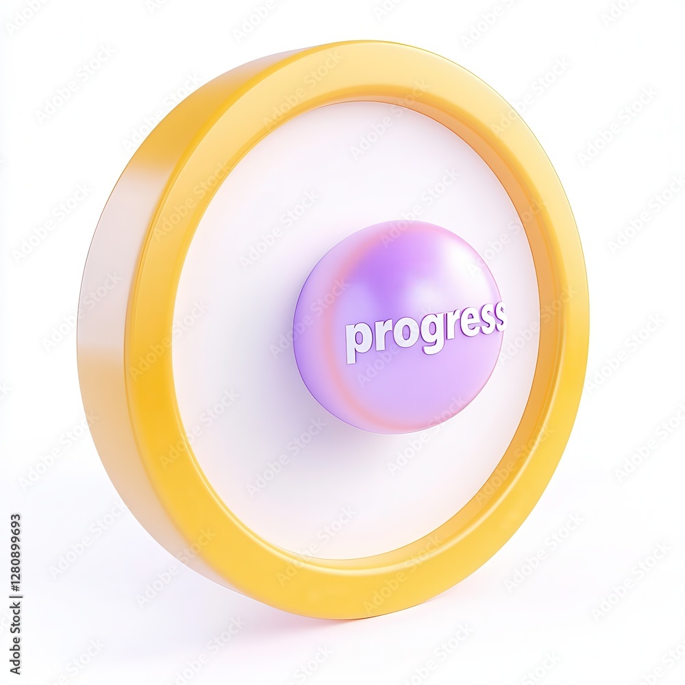 A 3D render of a round button labeled 'progress' in vibrant colors, showcasing a glossy finish. A 3D render of a round button labeled 'progress' in vibrant colors, showcasing a glossy finish.