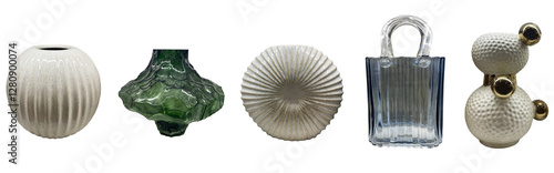 set of different flower vases, isolated on white