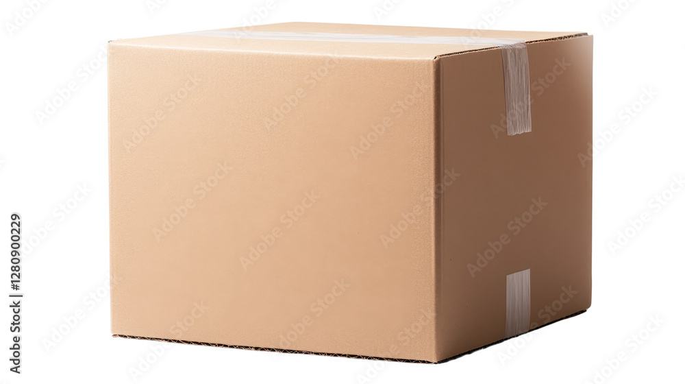 Plain cardboard box, simple square shape, suitable for shipping or storage, versatile for various packaging needs. Isolated on white background or PNG Plain cardboard box, simple square shape, suitable for shipping or storage, versatile for various packaging needs. Isolated on white background or PNG