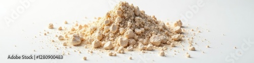 Raw zeolite powder scattered on a white surface, powder, minerals