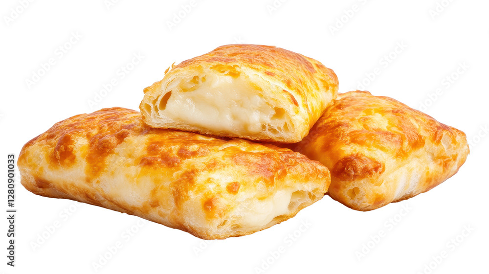 Golden flaky pastries, warm buttery layers with a savory filling, perfect for breakfast or a delightful snack. Isolated on white background or PNG Golden flaky pastries, warm buttery layers with a savory filling, perfect for breakfast or a delightful snack. Isolated on white background or PNG