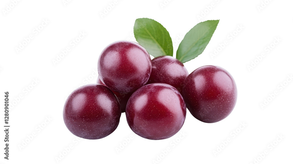 Fresh dark cherries with green leaves, vibrant red fruits arranged together, ideal for healthy recipes and desserts. Isolated on white background or PNG Fresh dark cherries with green leaves, vibrant red fruits arranged together, ideal for healthy recipes and desserts. Isolated on white background or PNG