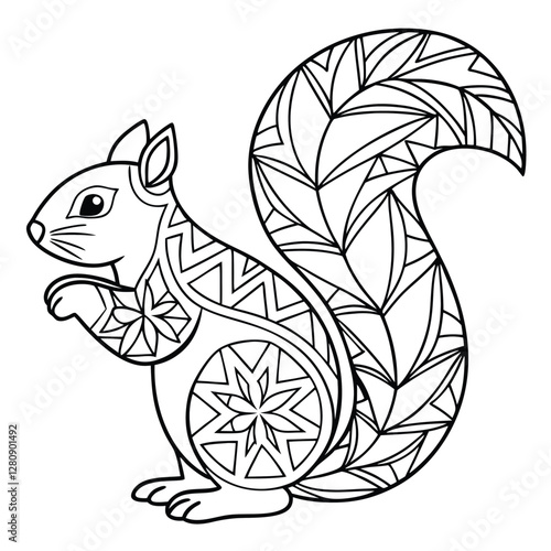 Intricate Squirrel Coloring Page: Detailed Zentangle Style Squirrel Illustration for Relaxation and Creative Coloring Fun for All Ages