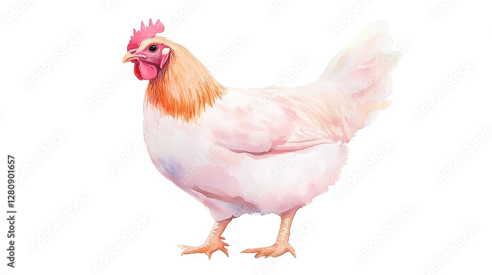Fototapeta premium Colorful cartoon chicken, cheerful poultry illustration, suitable for children's books or farm-themed designs, bright colors. Isolated on white background or PNG