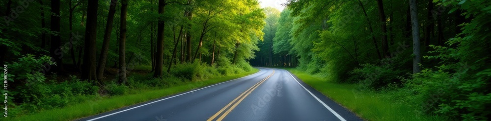 Single asphalt lane winding through dense forest, nature, lane, highway Single asphalt lane winding through dense forest, nature, lane, highway