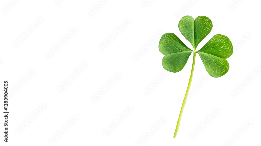 Single green four-leaf clover on white background, symbolizing luck and prosperity, ideal for greeting cards or good wishes. Isolated on white background or PNG Single green four-leaf clover on white background, symbolizing luck and prosperity, ideal for greeting cards or good wishes. Isolated on white background or PNG