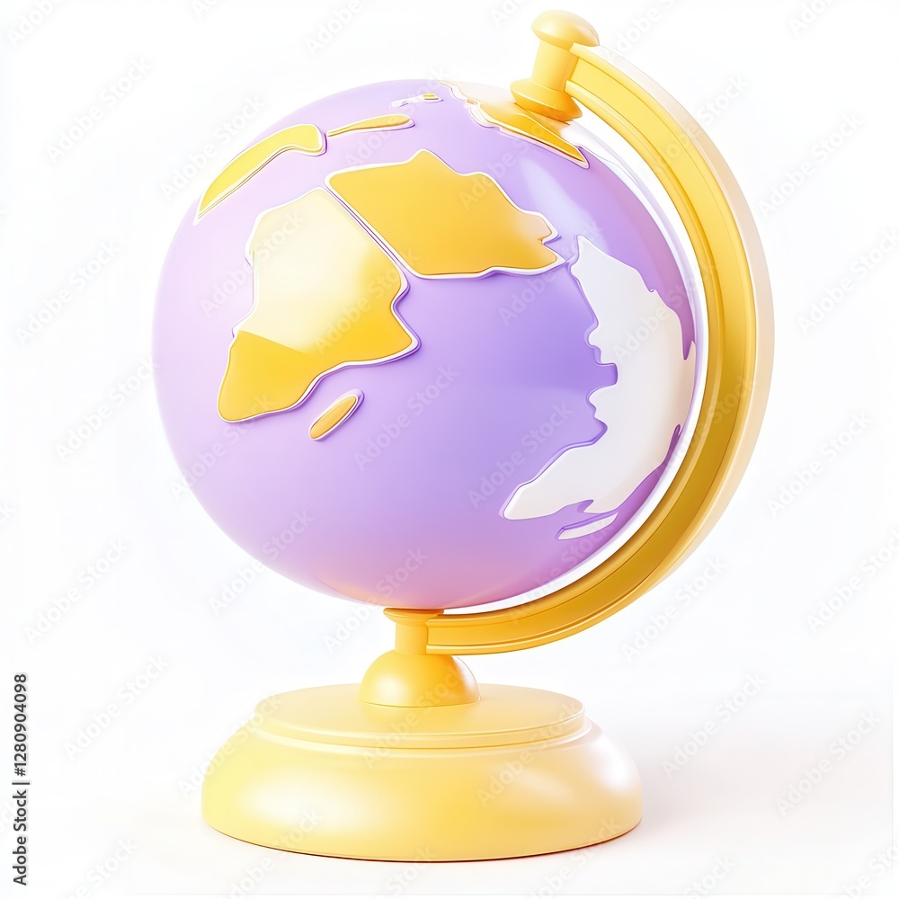 A colorful globe with a yellow base, featuring outlines of continents in a pastel color scheme. A colorful globe with a yellow base, featuring outlines of continents in a pastel color scheme.
