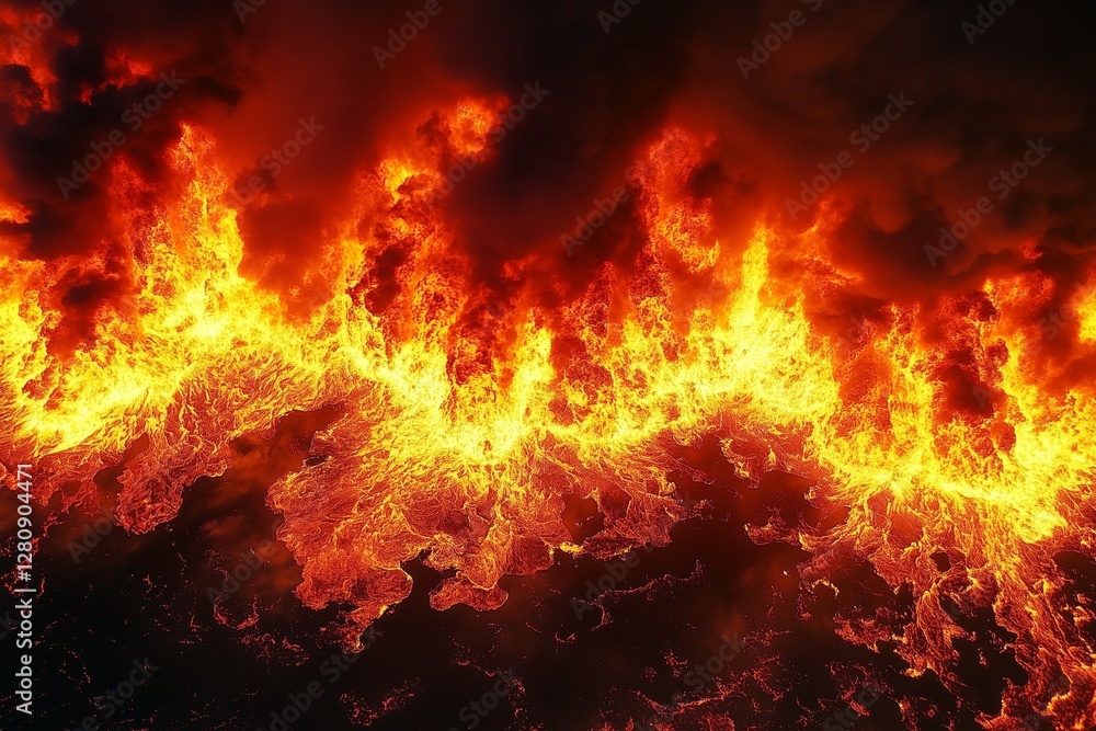 Flames rise fiercely from a wildfire threatening a forest at night Flames rise fiercely from a wildfire threatening a forest at night