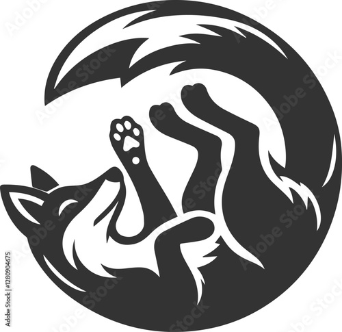 A fox rolling on its back, paws in the air animal vector silhouette