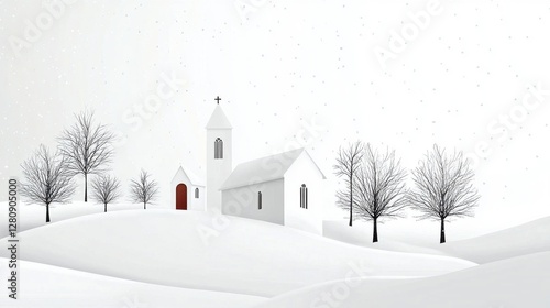 Wallpaper Mural Snowy White Church Landscape with Bare Trees in Winter Season Scene Illustration Torontodigital.ca