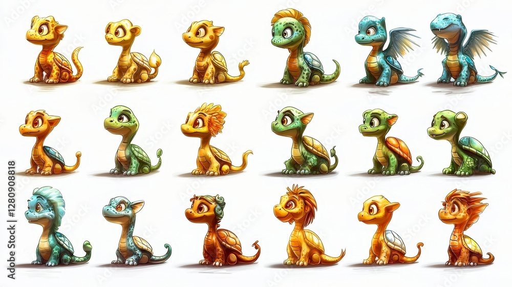 Obraz premium Adorable Pixel Art Baby Dragon Collection