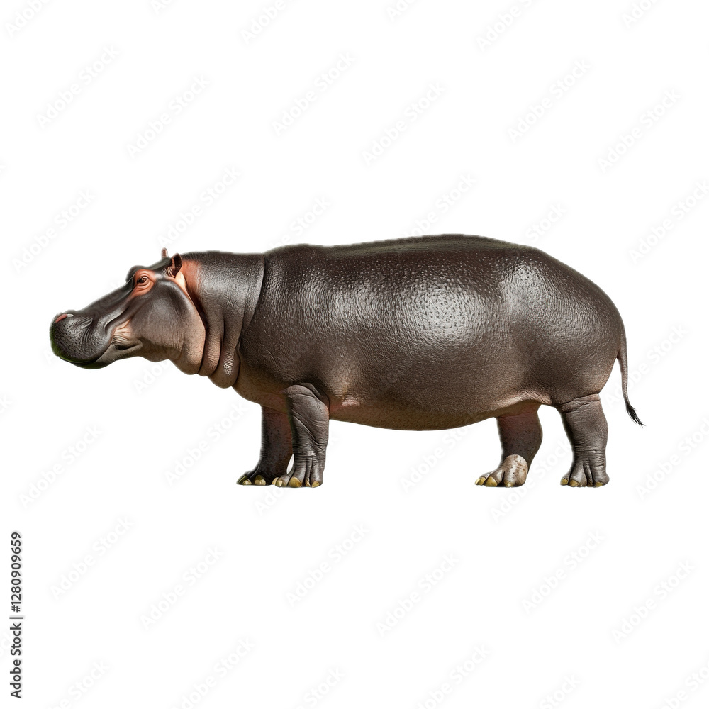 Realistic Hippo Standing on White Background Realistic Hippo Standing on White Background