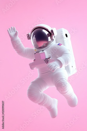 Floating astronaut in bright pink background, showcasing whimsic photo