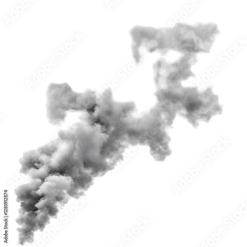 Dramatic Smoke Plume Isolated on Black Background, Design Element