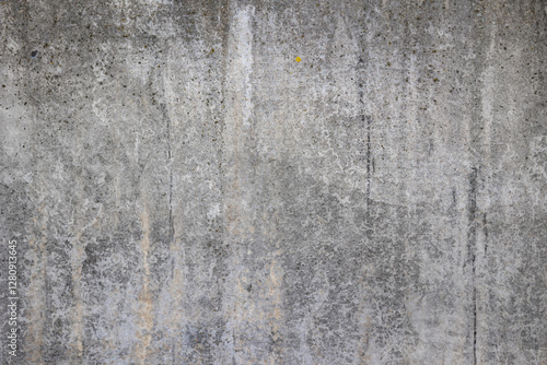 Texture of gray old concrete wall with streaks of dirt