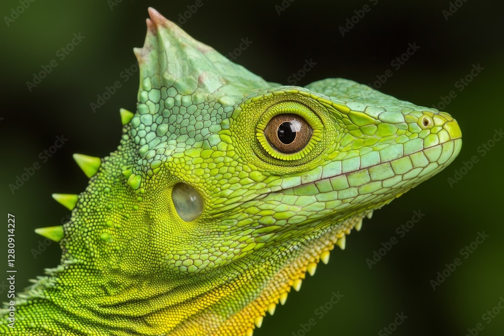 Green Plumed Basilisk Lizard Basiliscus plumifrons, Boca Tapada Green Plumed Basilisk Lizard Basiliscus plumifrons, Boca Tapada