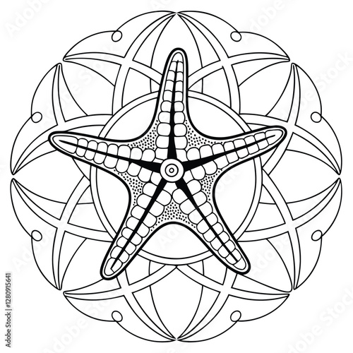 Starfish Mandala Coloring Page: Detailed Geometric Design for Relaxation & Creativity, Printable Ocean Theme Art Therapy for Adults & Kids
