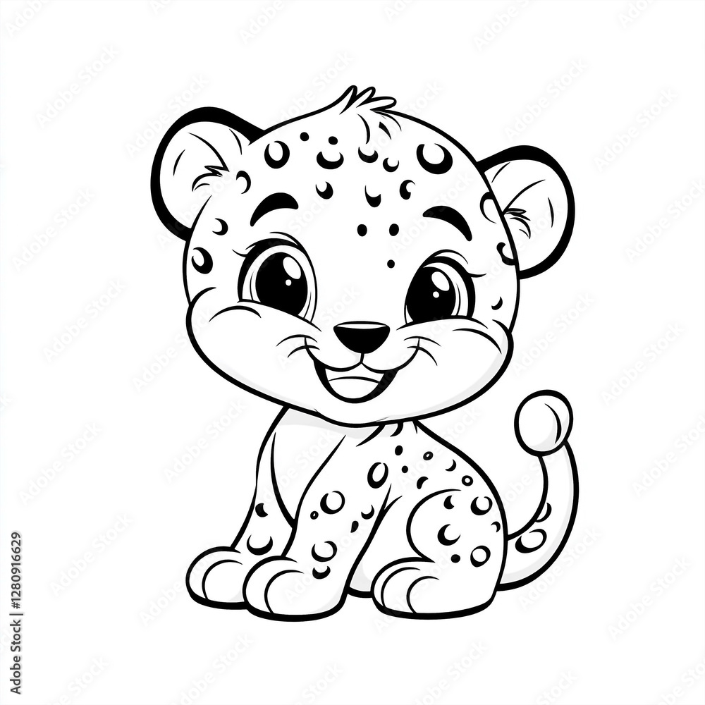 Naklejka premium Adorable Leopard Cub Cartoon Illustration for Coloring Page and Activity Book