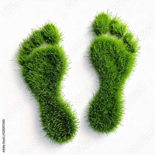 Zwei grüne Fußabdrücke aus Gras über weißem Hintergrund als Konzept für Umweltschutz.