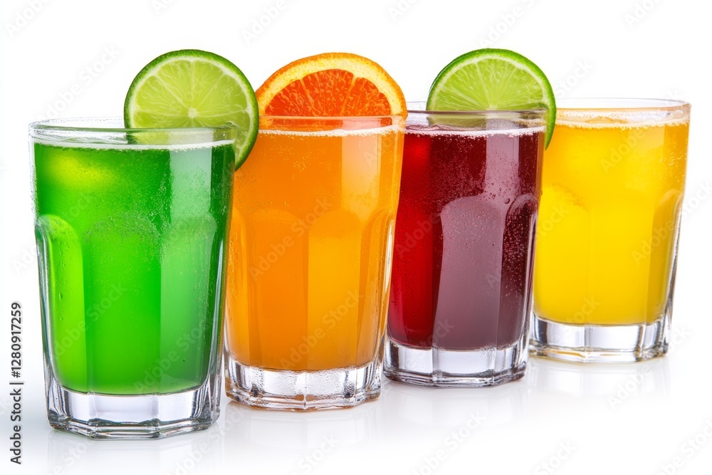 Delicious refreshing drinks in glasses on white background Delicious refreshing drinks in glasses on white background