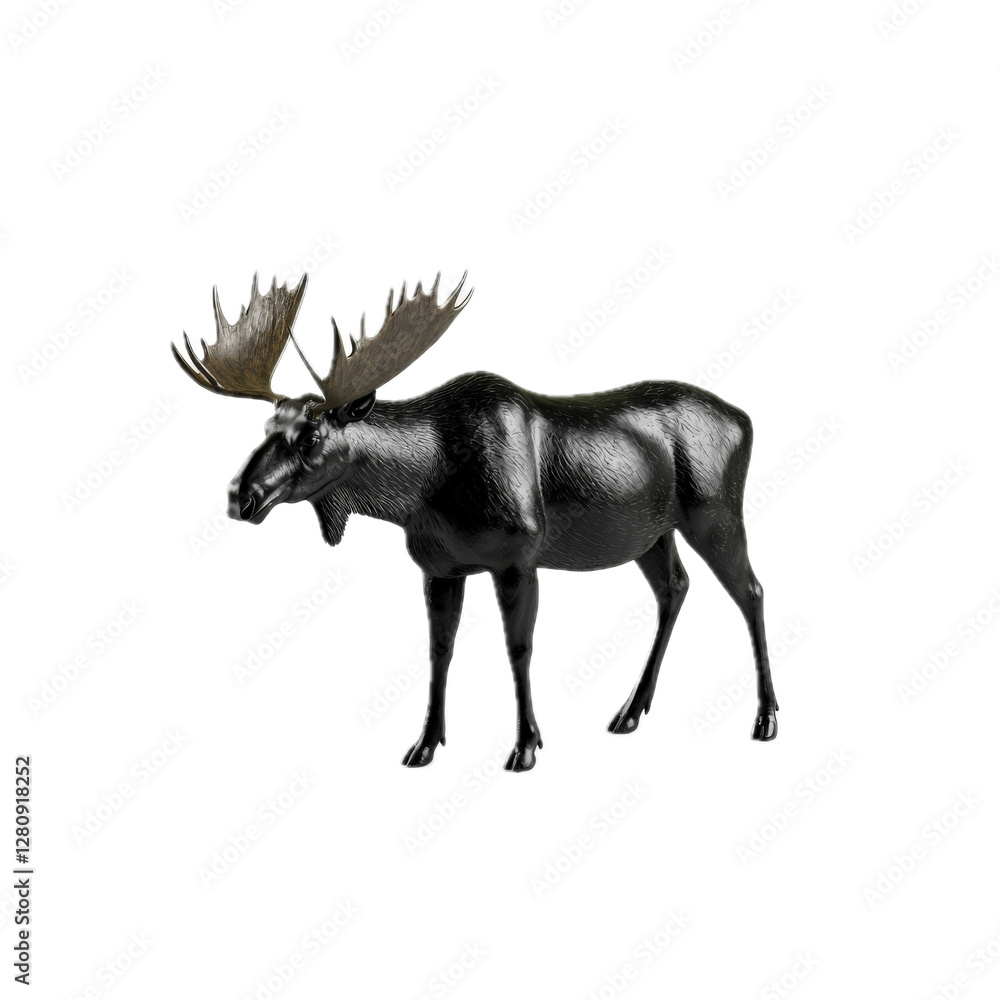 Fototapeta premium Black Moose Figurine Isolated on White Background