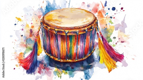 Vibrant Watercolor Drum Illustration