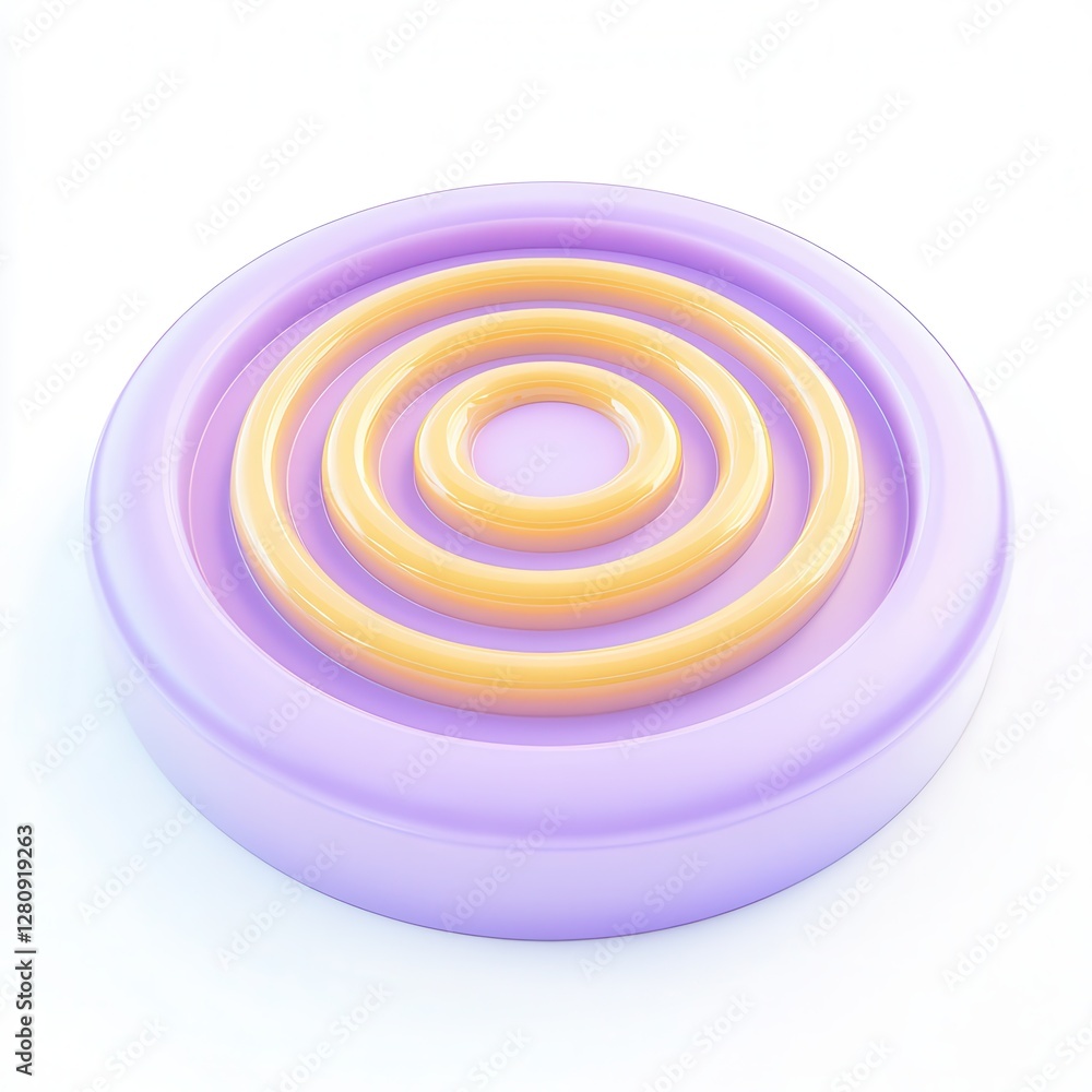 A 3D rendering of concentric circular shapes in purple and yellow colors, creating a visually appealing design element. A 3D rendering of concentric circular shapes in purple and yellow colors, creating a visually appealing design element.