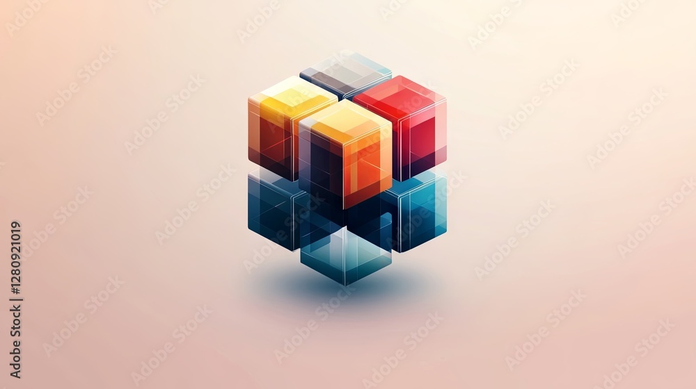 Three-dimensional cube puzzle vector logo design with an illustrative effect Three-dimensional cube puzzle vector logo design with an illustrative effect