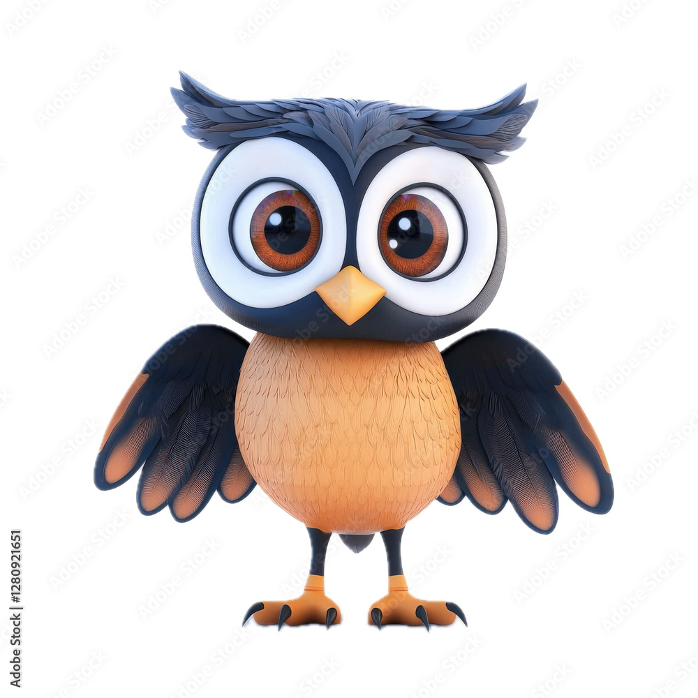 Fototapeta premium Cute Cartoon Owl Character with Big Eyes and Smiling Face