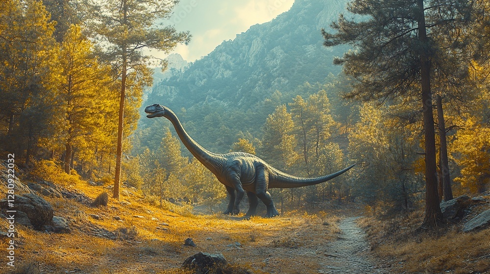 Obraz premium Gigantic herbivorous dinosaur - Brachiosaurus. Dino in the nature