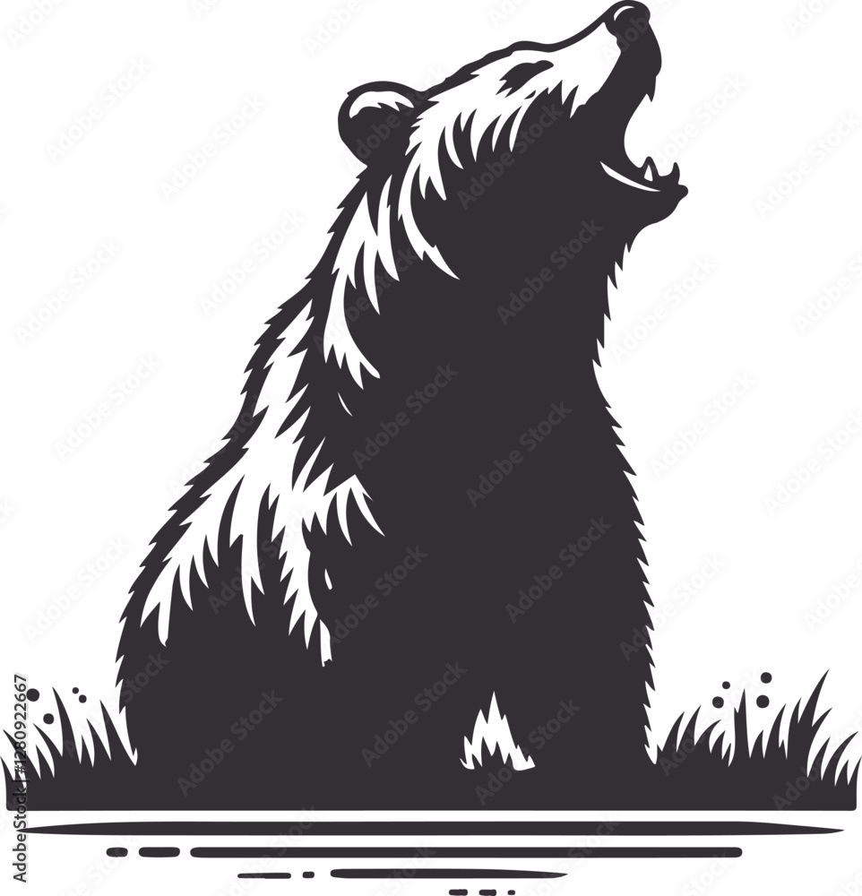 Obraz premium Bear Silhouette Vector Art Illustration On Solid White Background