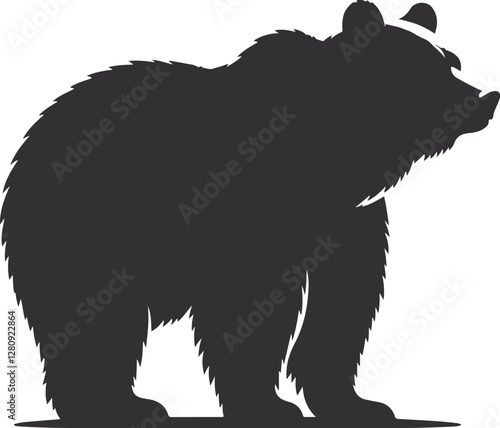 Bear Silhouette Vector Art Illustration On Solid White Background