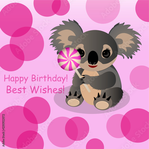Photography birthday card with koala pink colors