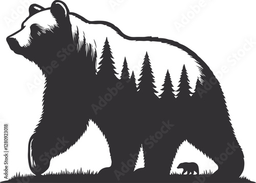 Bear Silhouette Vector Art Illustration On Solid White Background