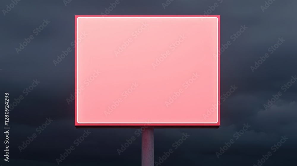 Fototapeta premium Blank Pink Illuminated Billboard Sign Outdoor Advertising Mockup Stormy Sky Background