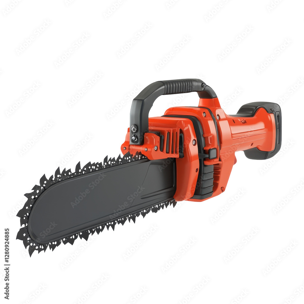 Naklejka premium Chainsaw 3D Model White Background on transparent background.