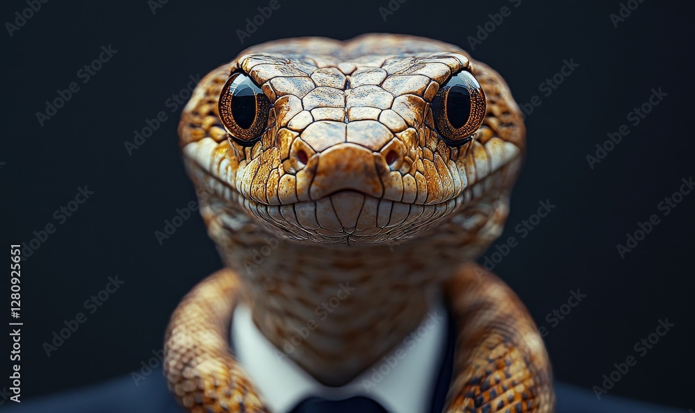 Fototapeta premium Snake in Business Suit Studio Portrait - Animal Dressed as CEO in Corporate Attire - Surreal Artistic Concept