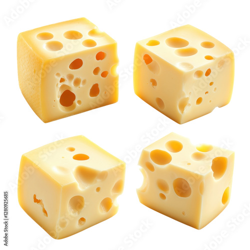 Cheese Cubes on White Background on transparent background. photo