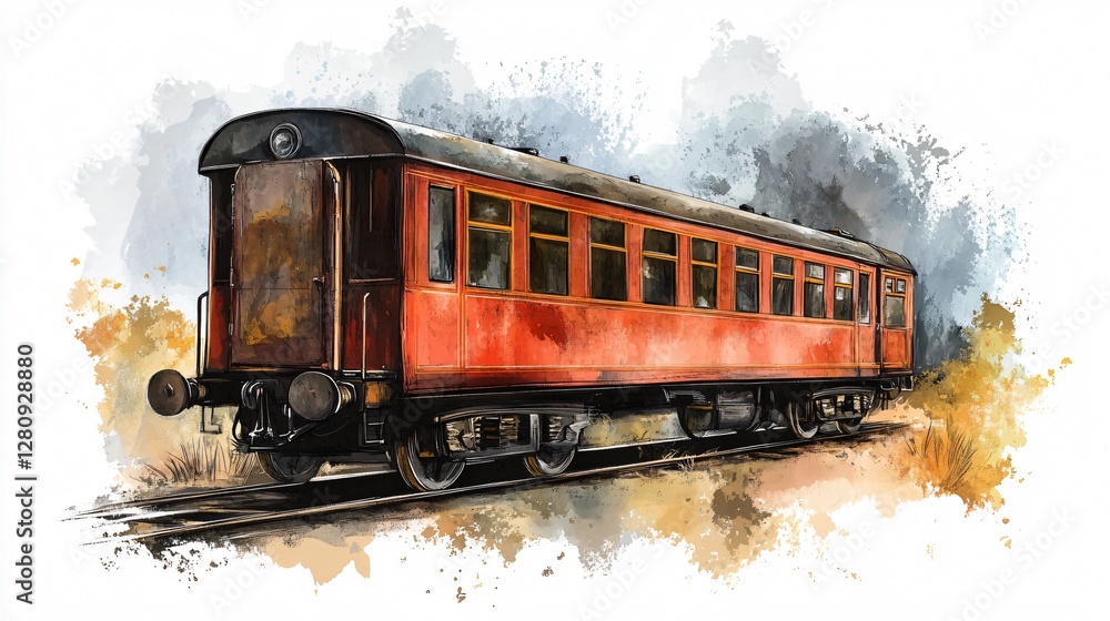 Fototapeta premium Vintage Steam Train Watercolor Painting Art