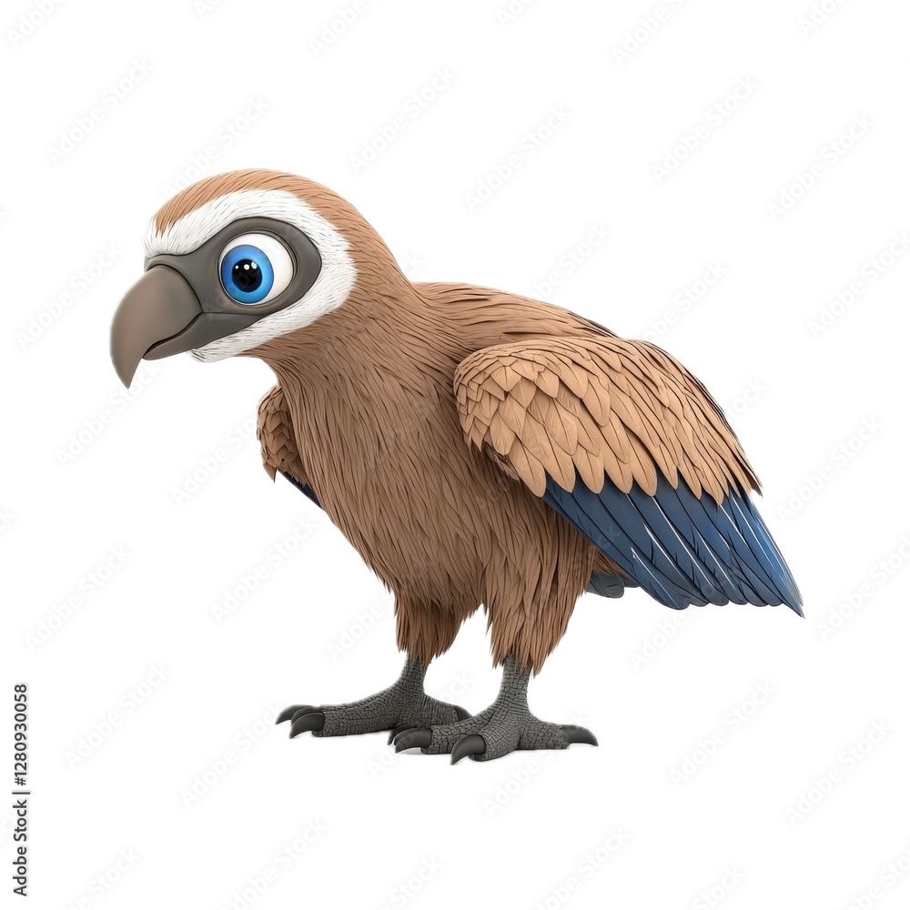 Fototapeta premium Cute Cartoon Vulture with Big Eyes and Colorful Feathers