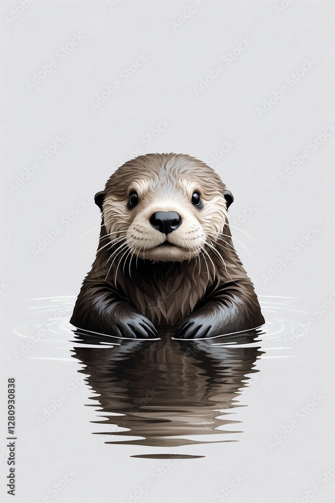 Minimalist Logo of a Cute Sea Otter on a White Background
